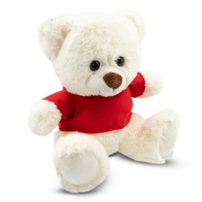 White Teddy Bear with a Red T-shirt Suitable for Printing